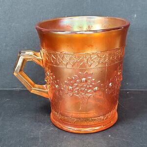 Antique 1910 Fenton Orange Tree Carnival Iridescent Glass Orange Mug Coffee Cup